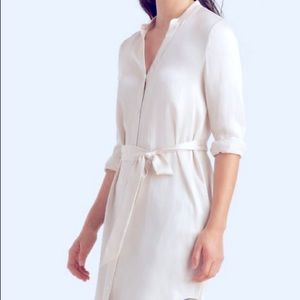 EILEEN FISHER SILK DRESS TUNIC CHARMEUSE white ivory midi tie belt boho minimal